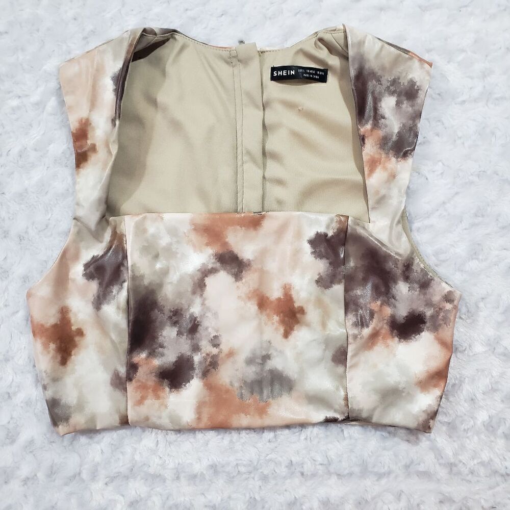 Shein faux leather womens size tan tie dye crop top party club dance